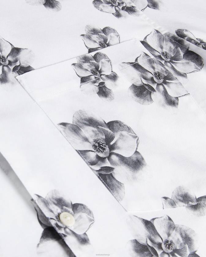 apģērbs Ted Baker milhill ls fotogrāfisks magnolijas apdrukas krekls balts vīriešiem 26TV1675