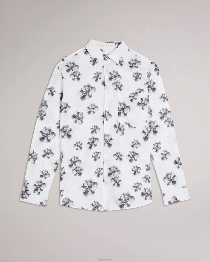 apģērbs Ted Baker milhill ls fotogrāfisks magnolijas apdrukas krekls balts vīriešiem 26TV1675