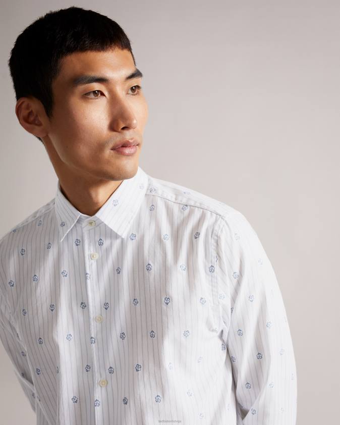 apģērbs Ted Baker purvi ls svītru puķu kupejas krekls balts vīriešiem 26TV1653