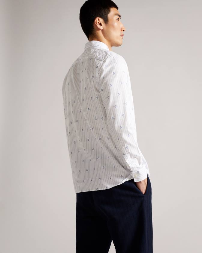 apģērbs Ted Baker purvi ls svītru puķu kupejas krekls balts vīriešiem 26TV1653