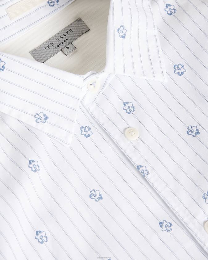 apģērbs Ted Baker purvi ls svītru puķu kupejas krekls balts vīriešiem 26TV1653