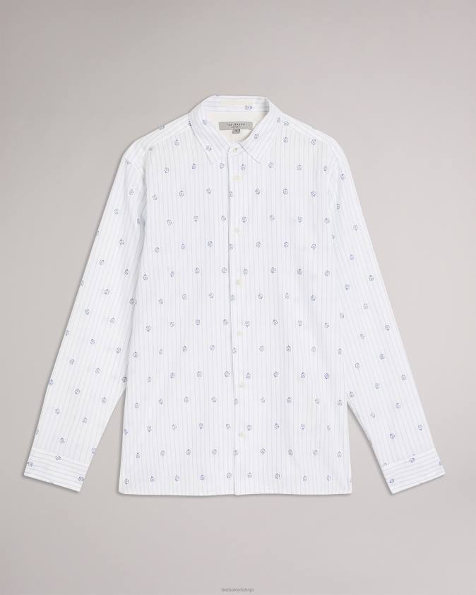 apģērbs Ted Baker purvi ls svītru puķu kupejas krekls balts vīriešiem 26TV1653