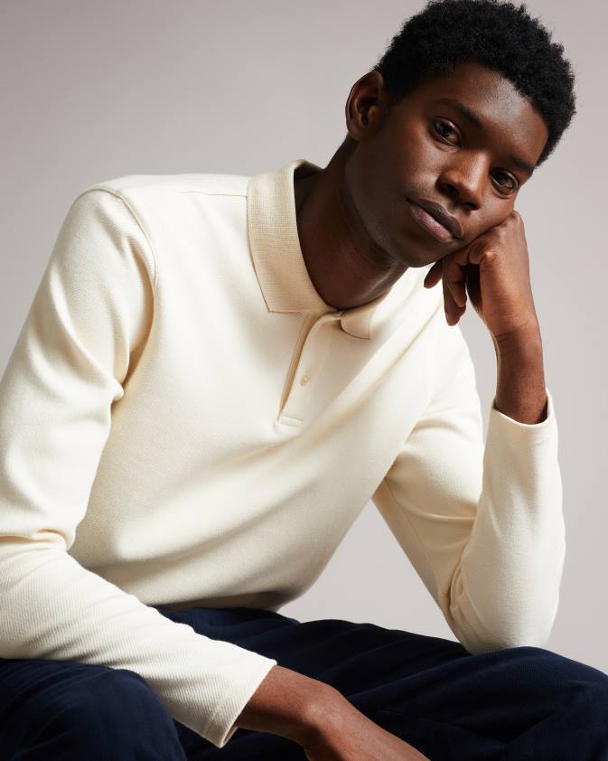 apģērbs Ted Baker baddow sarža džersija polo krekls dabisks vīriešiem 26TV1714