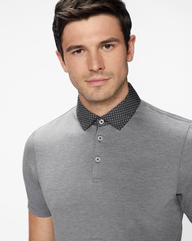 apģērbs Ted Baker frend ss austa apkakle polo melns vīriešiem 26TV1628