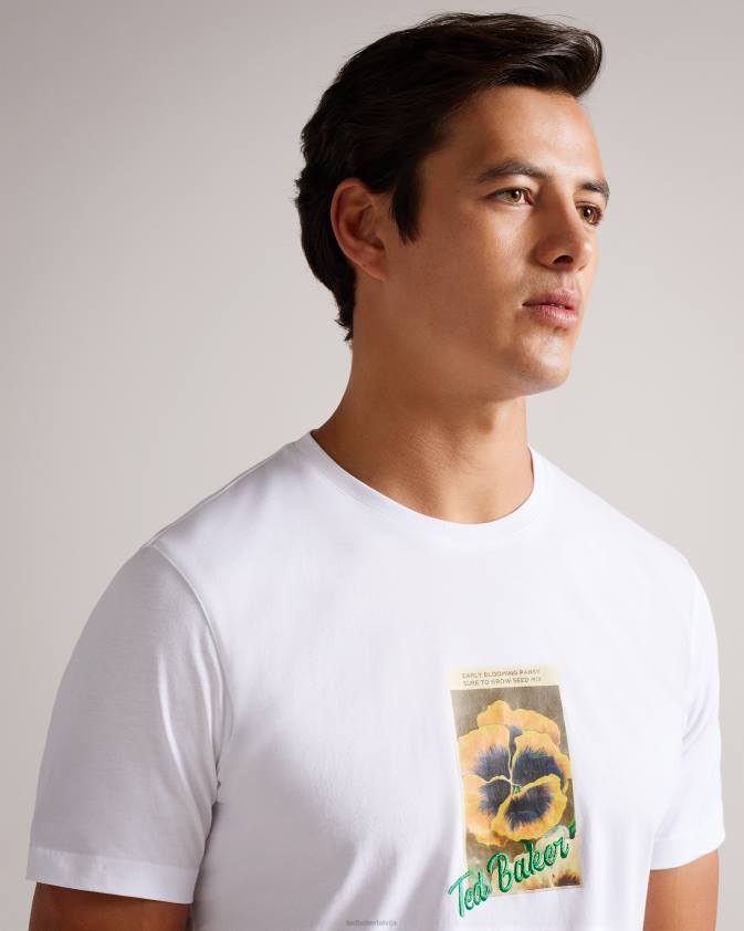 apģērbs Ted Baker abchrch ss ziedu grafiskais t-krekls balts vīriešiem 26TV1697