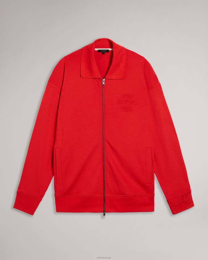 apģērbs Ted Baker lymn ls grafiskais krekls ar rāvējslēdzēju spilgti sarkans vīriešiem 26TV1627