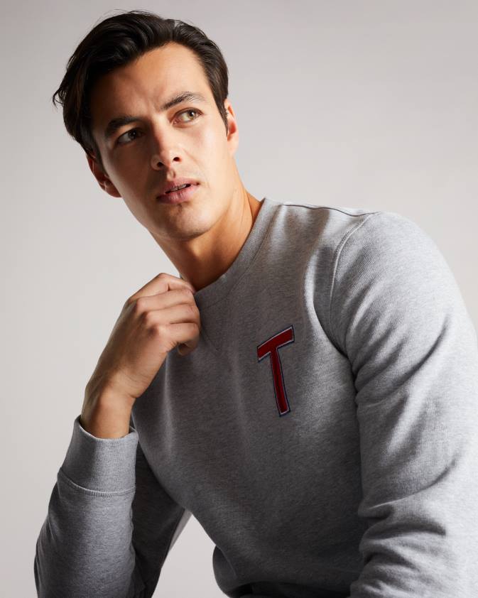 apģērbs Ted Baker welloe ls varsity t džemperis pelēkais merģelis vīriešiem 26TV1678