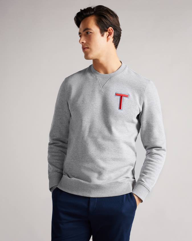 apģērbs Ted Baker welloe ls varsity t džemperis pelēkais merģelis vīriešiem 26TV1678
