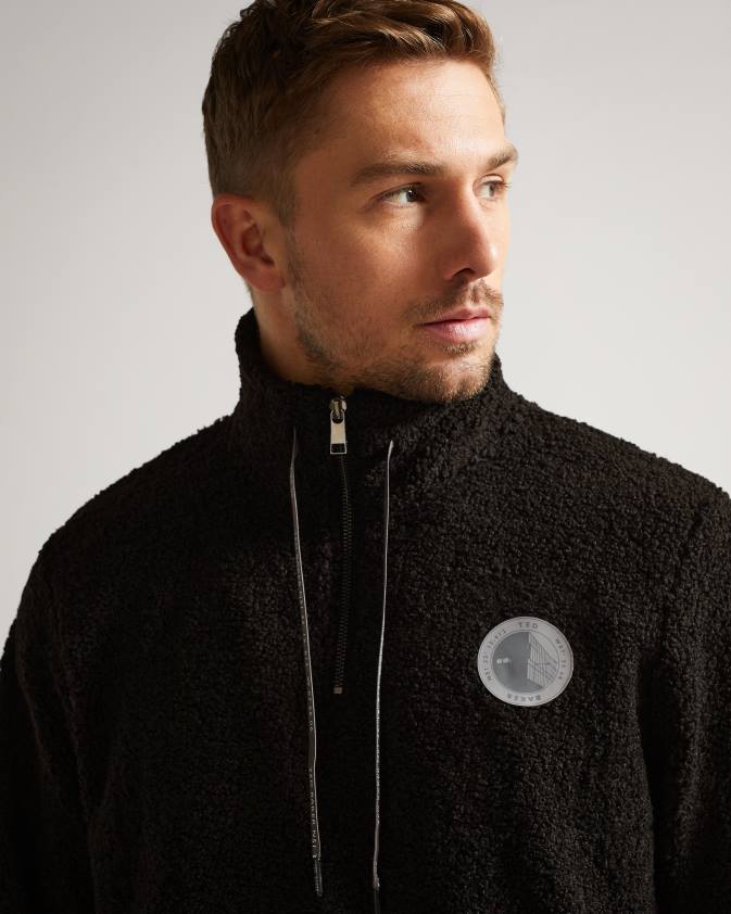 apģērbs Ted Baker Redmondas tekstūras džemperis ar rāvējslēdzēju melns vīriešiem 26TV1690