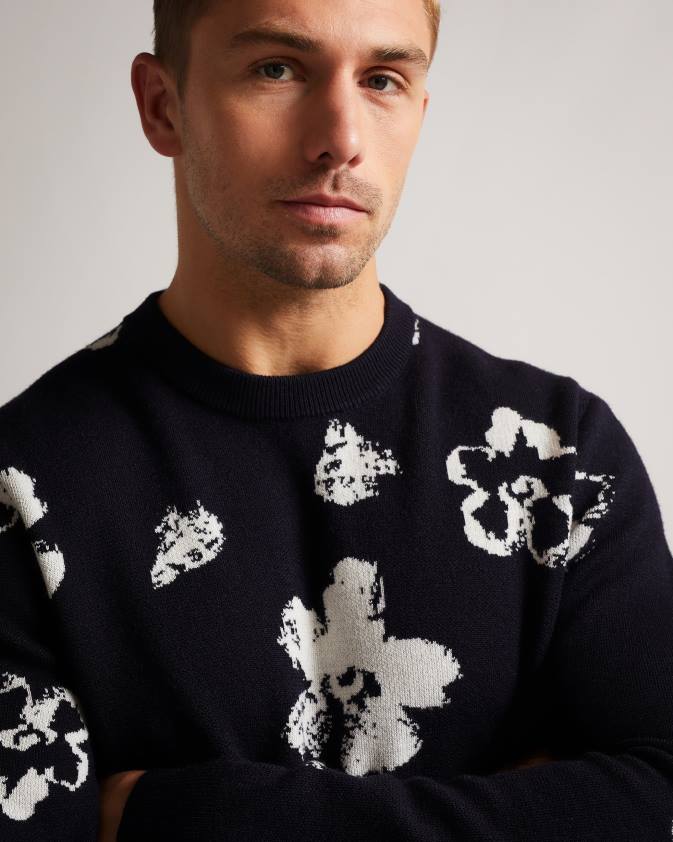 apģērbs Ted Baker Sandsen T-krekls ar garām piedurknēm tumša flote vīriešiem 26TV1689