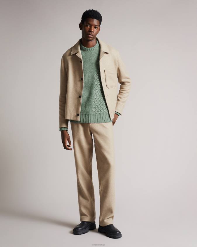 apģērbs Ted Baker brokhol ls jauktais dūriens crew kakls bāli zaļš vīriešiem 26TV1626