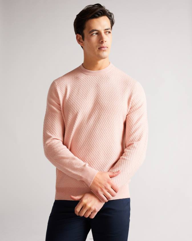 apģērbs Ted Baker knares ls teksturēts apkalpes kakla džemperis rozā vīriešiem 26TV1717