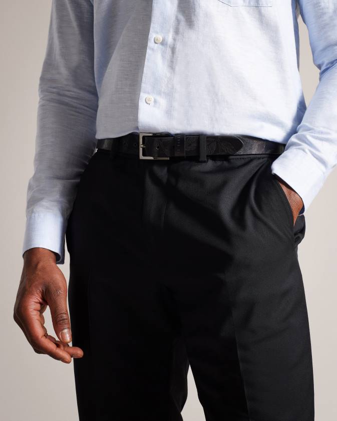 Piederumi Ted Baker Whyatt lāzergravēta ādas josta melns vīriešiem 26TV2008