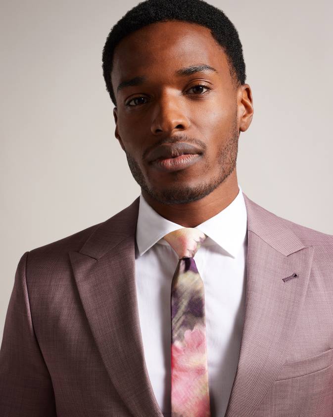 Piederumi Ted Baker blurtie zīda izplūdusi ziedu apdruka kaklasaite rozā vīriešiem 26TV1919