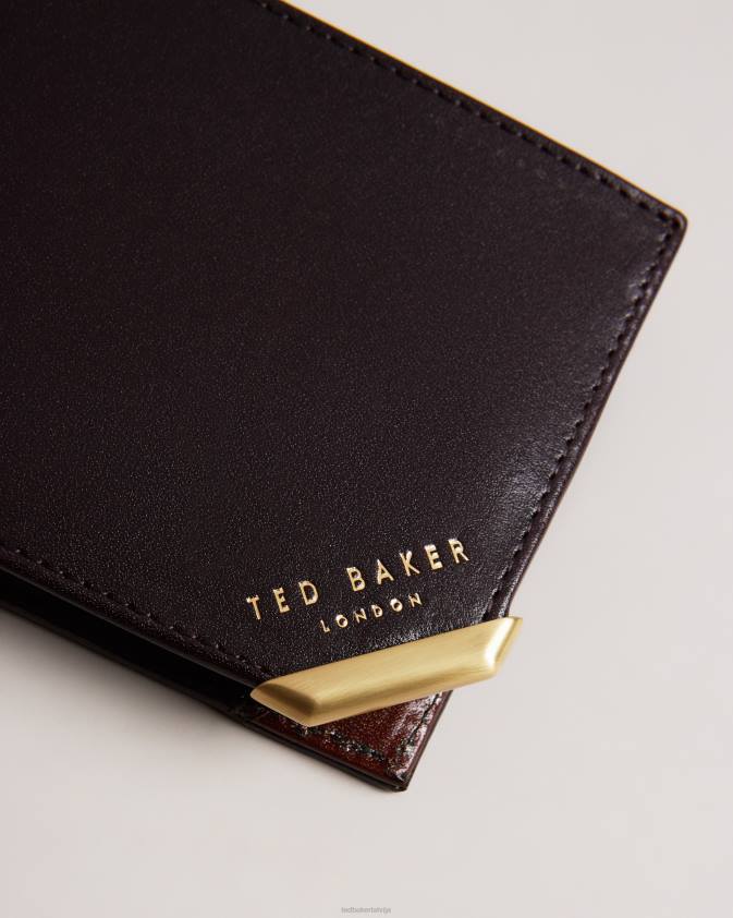 Piederumi Ted Baker kornerr metāla stūra bifold monētu maks brūnā šokolāde vīriešiem 26TV1834