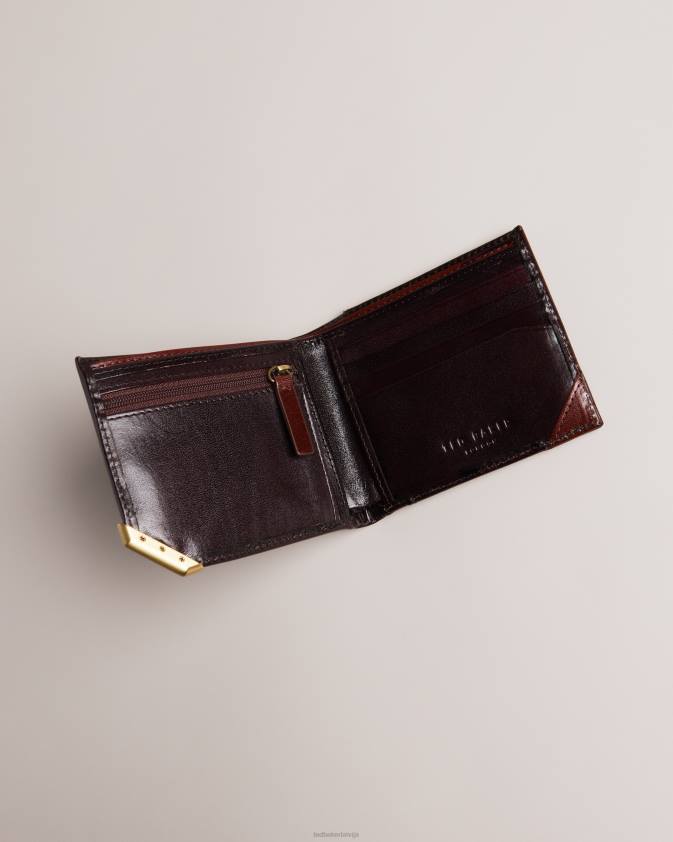 Piederumi Ted Baker kornerr metāla stūra bifold monētu maks brūnā šokolāde vīriešiem 26TV1834