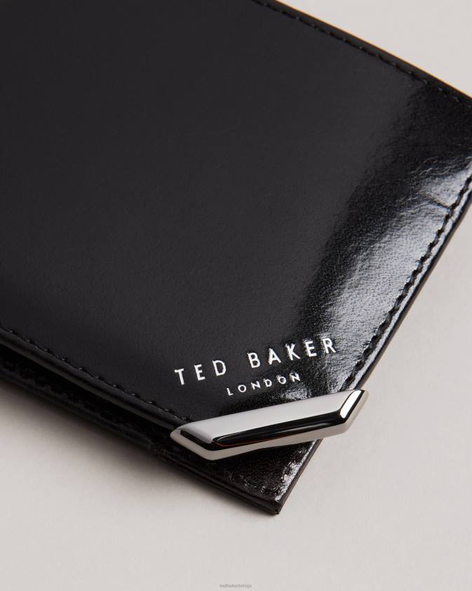 Piederumi Ted Baker kornerr metāla stūra bifold monētu maks melns vīriešiem 26TV1833