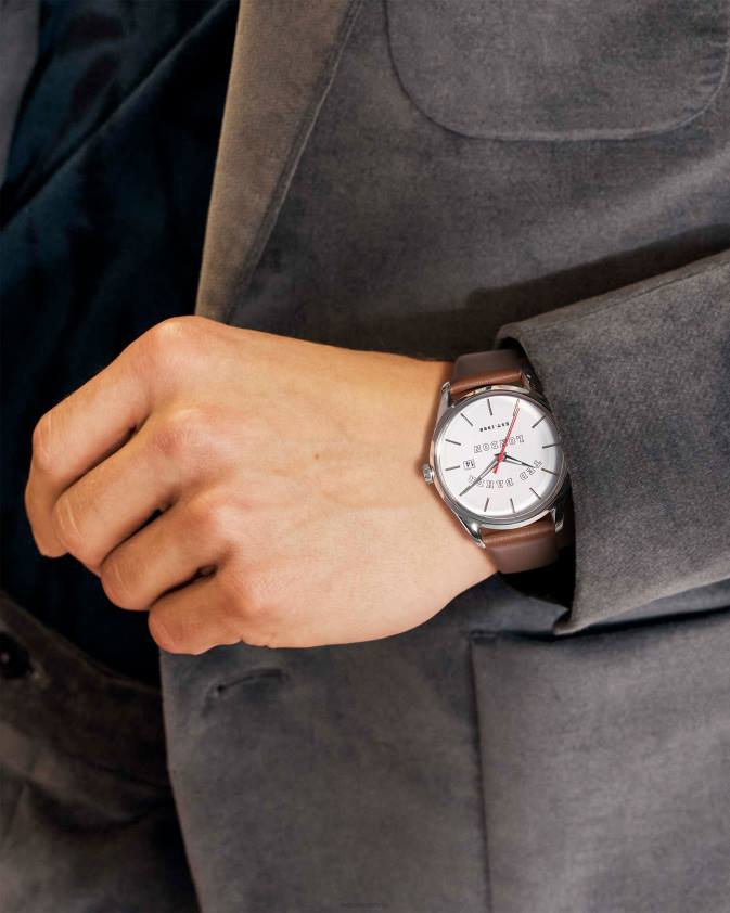 Piederumi Ted Baker ķieģeļu ādas siksnas pulkstenis brūns vīriešiem 26TV2042