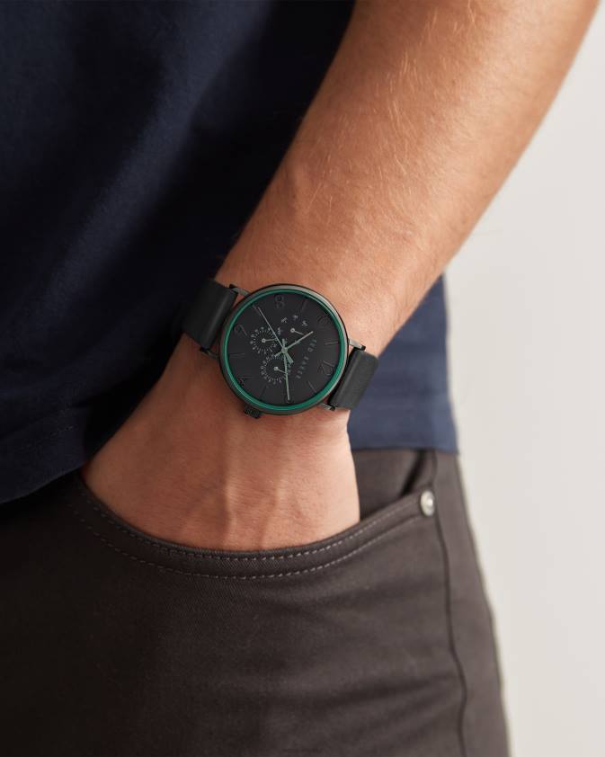 Piederumi Ted Baker timene melns gludas ādas siksnas pulkstenis melns vīriešiem 26TV1904