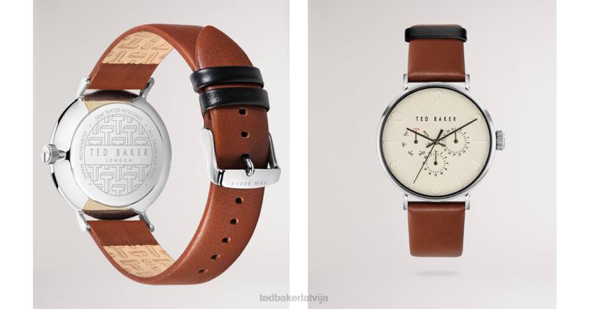 Piederumi Ted Baker wodd phylipa gents ādas siksniņas daudzfunkcionāls pulkstenis brūns vīriešiem 26TV1911