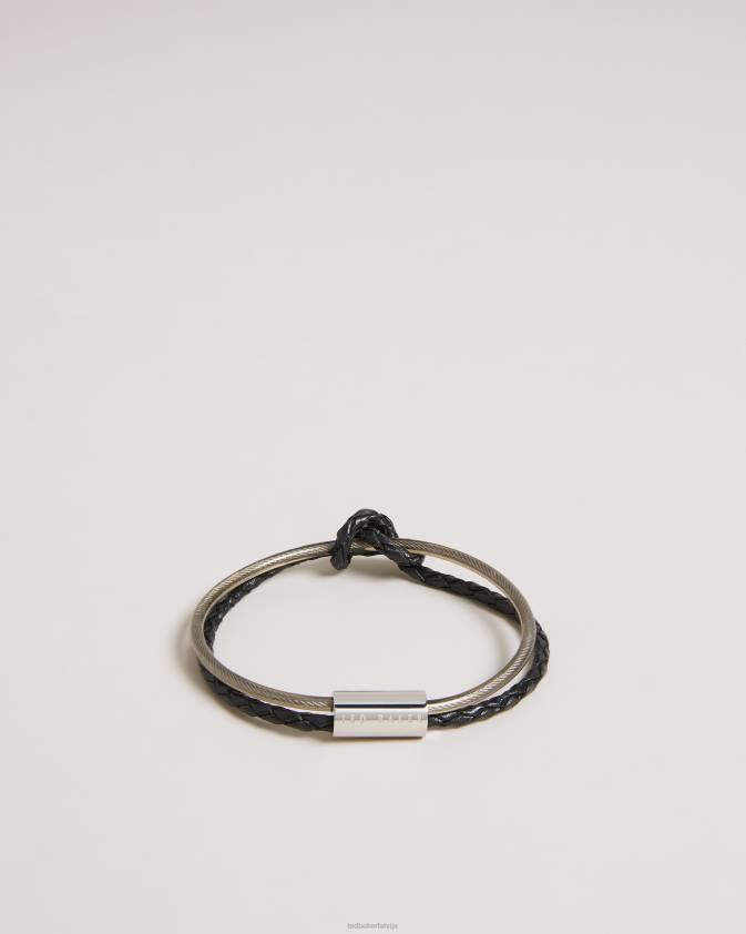 Piederumi Ted Baker geramee mezgloti ādas un metāla rokassprādze sudraba krāsa vīriešiem 26TV1827