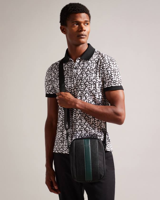 somas Ted Baker rockie core twill pu svītraina liela lidojuma soma melns vīriešiem 26TV1761