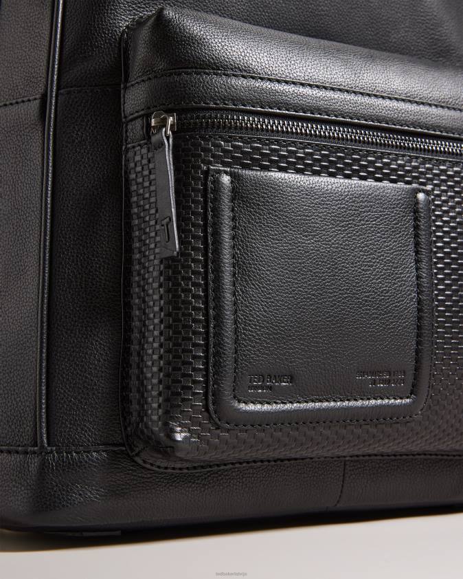 somas Ted Baker konvoja teksturētas ādas mugursoma melns vīriešiem 26TV1759