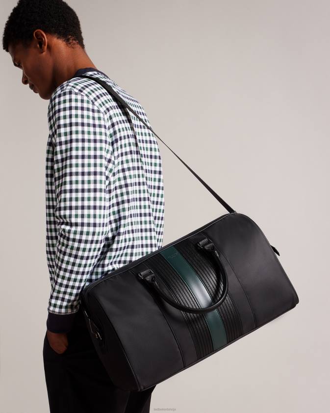 somas Ted Baker rucks core twill pu svītrains holdall melns vīriešiem 26TV1774